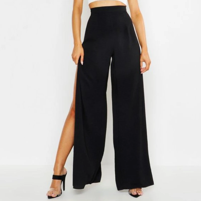 Women's Side Slit Pants Sexy Straight Leg Pants Exposed Leg High Waisted Yoga Leggings Hollow Workout Trousers Streetwear