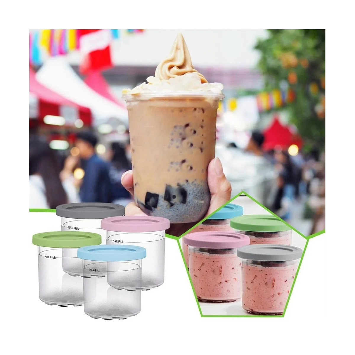 Ice Cream Pints Cup, Ice Cream Containers with Lids for Ninja Creami Pints NC301 NC300 NC299AMZ Series Ice Cream Maker 5