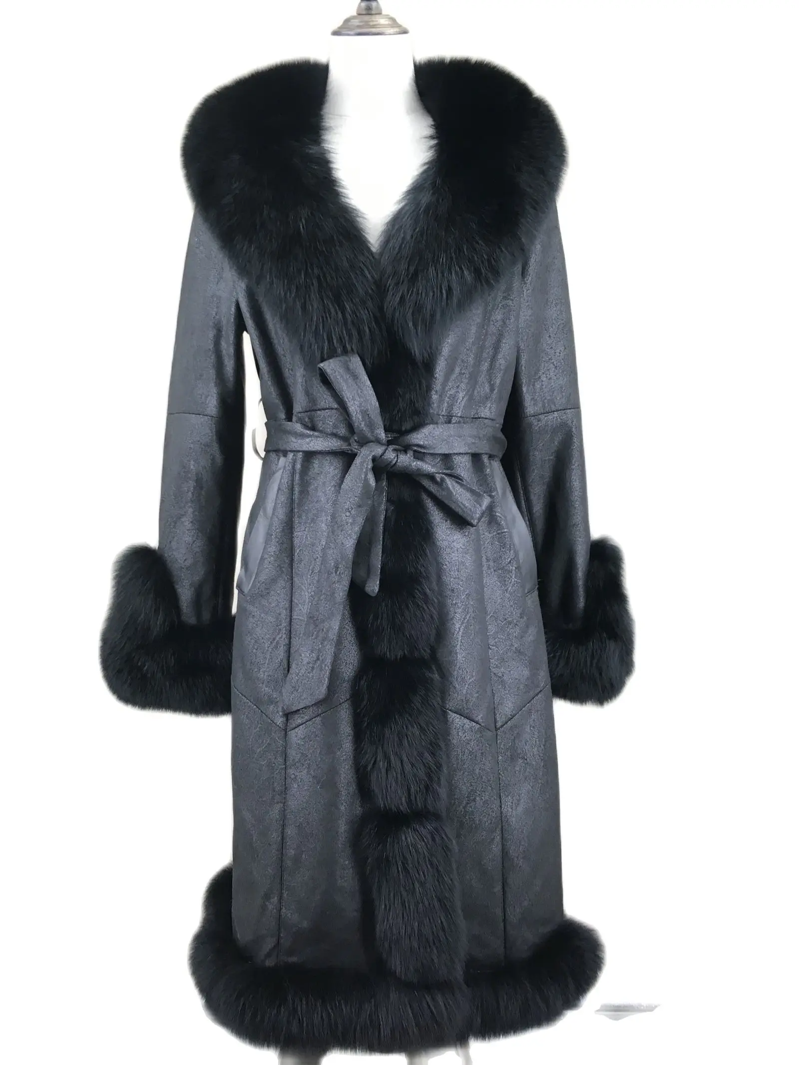 natural  rabbit one fur collar with fox fur with rabbit fur lining full pelt woman coat new style 2023 Autumn winter B230621