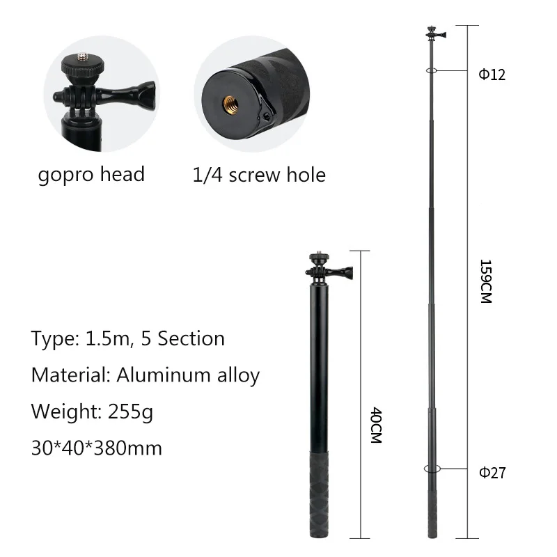 Selfie Stick for GoPro 12/11 Foldable Aluminum Alloy Phone Holder Handheld 3M Extended Edition Selfie Stick Camera Accessory