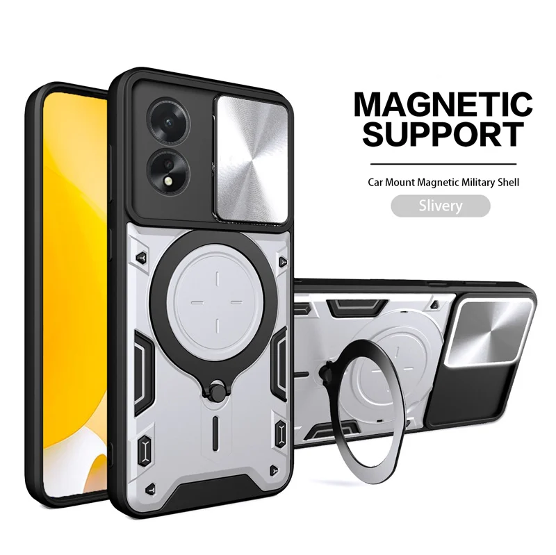 Enhanced Shockproof Armor Ring Holder Phone Case with Slide Lens Protection