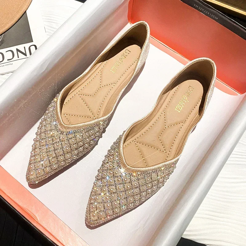 Rhinestone Shoes Women's Summer Flat New Design Sense Small Temperament Large Size 41 43