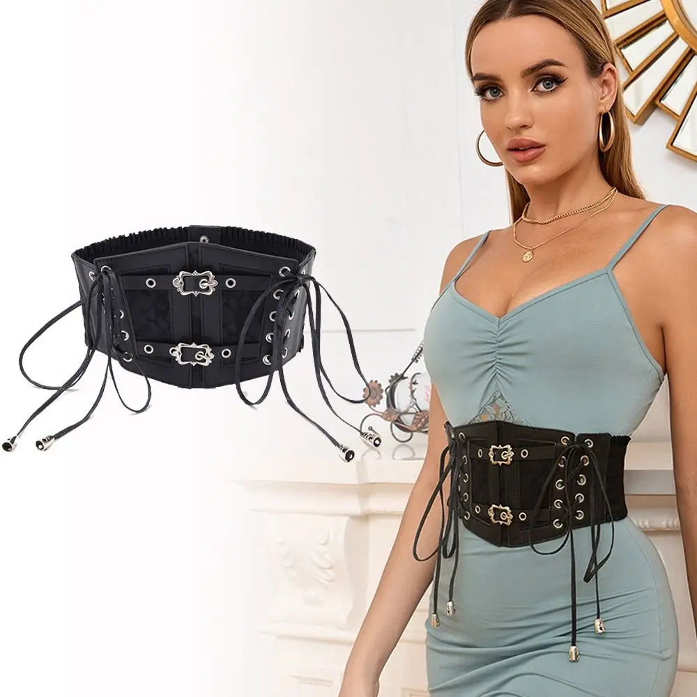 

Fashion Slimming Gothic Vintage Punk Leather Waistband Stretch Cummerbunds Tie Straps Wide Belts Elastic Corset Band