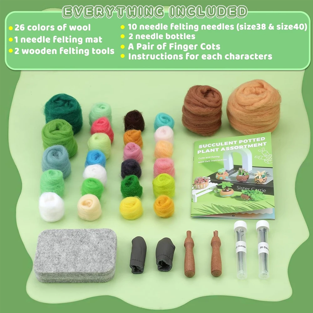 1Set Wool Felt Material Kit Non-finished Handmade DIY Tool Succulent Plants Potted for Festival Gift Home Decoration wool felting kit