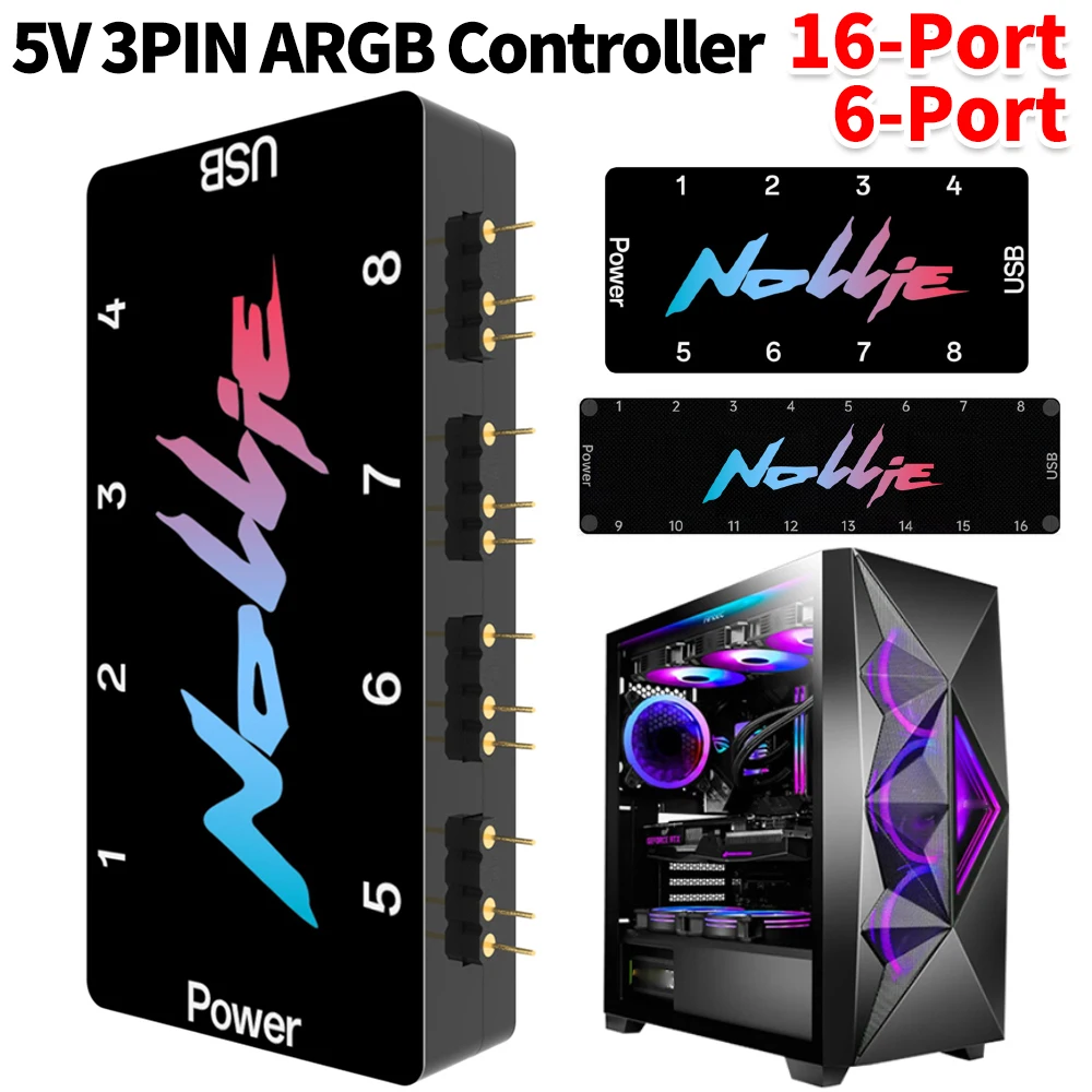 5V 3핀 ARGB 컨트롤러 8방향 주소 지정 가능 ARGB 분배기 Nollie SignalRGB OpenRGB 컴퓨터 PC 케이스 쿨링 팬 조명 스트립