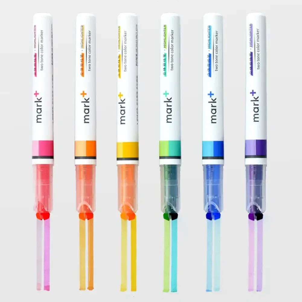 6pcs/pack Beetle A Two-color Highlighter Color Marker Pen Student Office Stationery Light Color Dark Dark Thick Pen