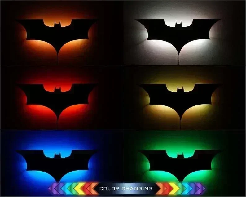 Batmanes Night Light Cool Remote Control Multi Color 3D Creative Bat Atmosphere Home Decoration Bedroom Wall Hanging Lamp 2