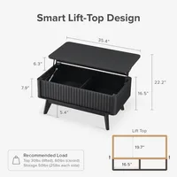 Brooklyn Lift Top Coffee Table for Living Room, Mid Century, Modern Farmhouse with Lifting Tabletop & Hidden Storage, Fluted Pa 2