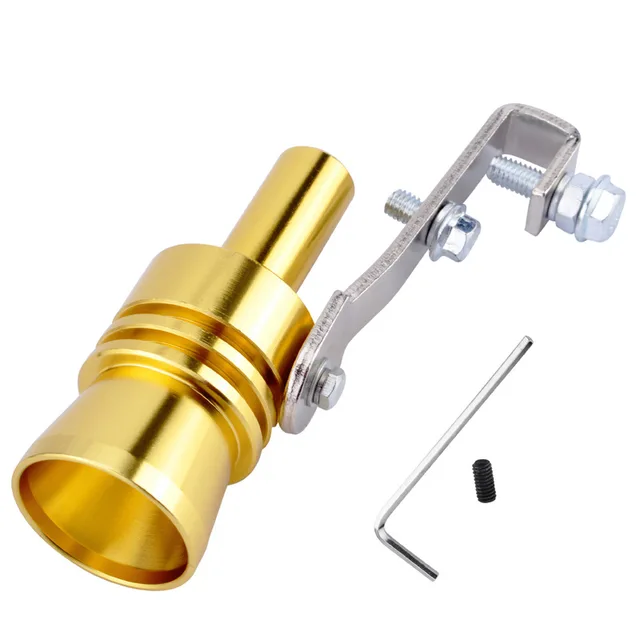 Motorbike Car Exhaust Fake Turbo Whistle Pipe Sound Muffler Blow Off Valve Universal Simulator Whistler Gold-L