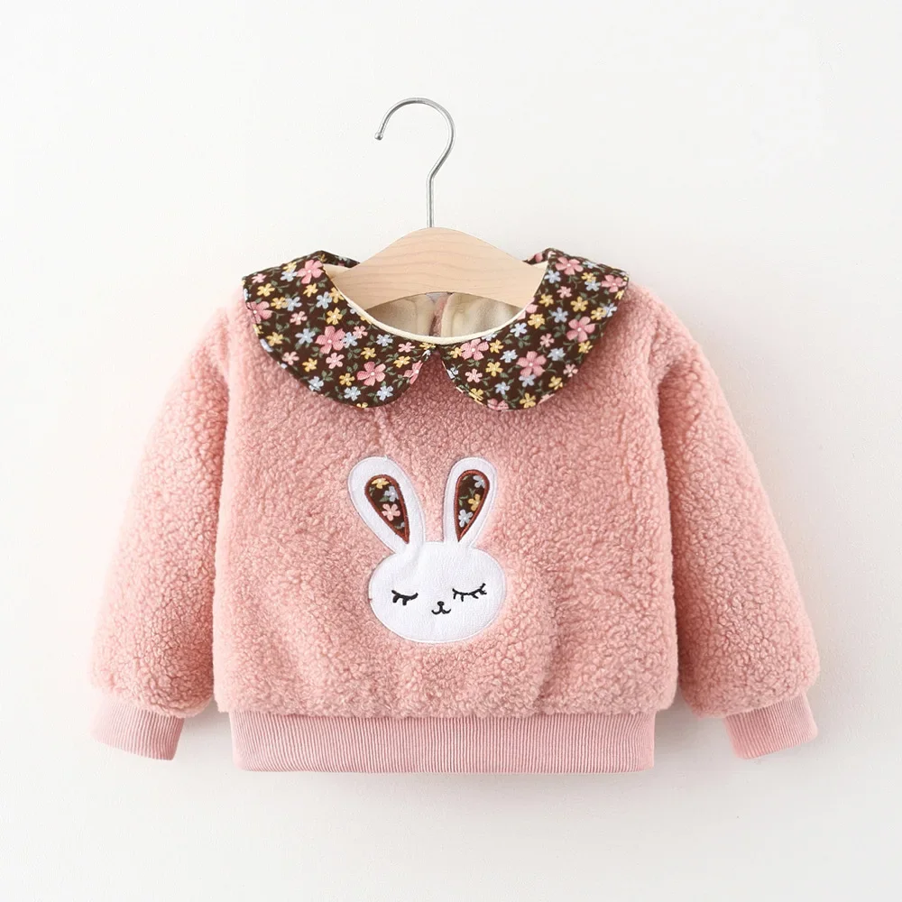 Winter Clearance Girls New Hoodie Furry Rabbit Pick Up Missing Girls Top Lapel Floral Coat Winter Hoodie