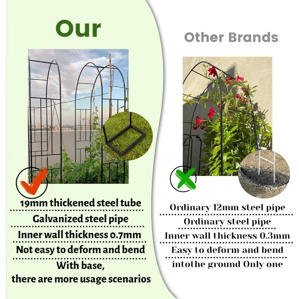 Garden Arbour Metal Rose Arch with Base Heavy Duty Climbing Plant Pergola Easy Assembly Outdoor Wedding Arches