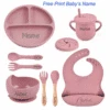 8Pcs Silicone Tableware Set Personalized Name Logo Baby Feeding Set Spoon Fork Suction Cup Bowl Silicone Dinner Plate For Kids 1