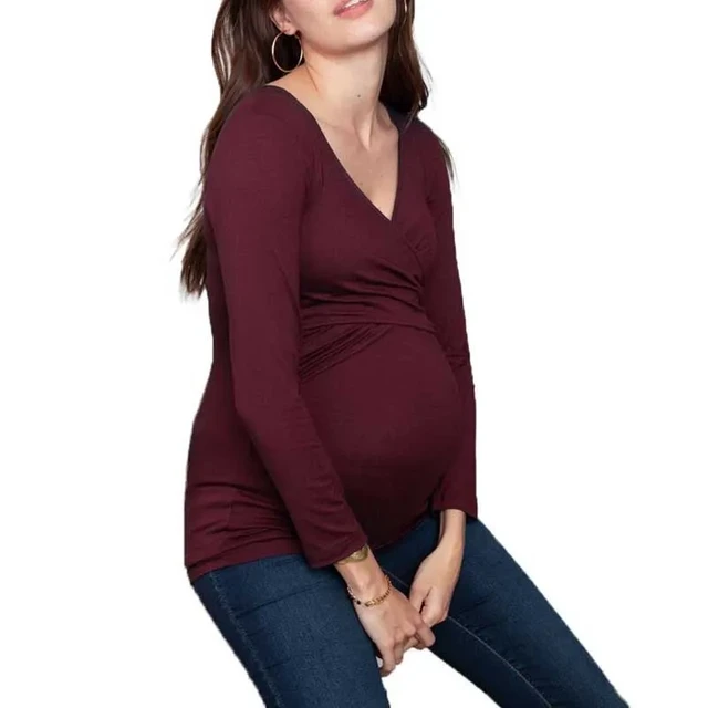 V-neck Maternity Nursing Tops Pregnant Women Long Sleeve