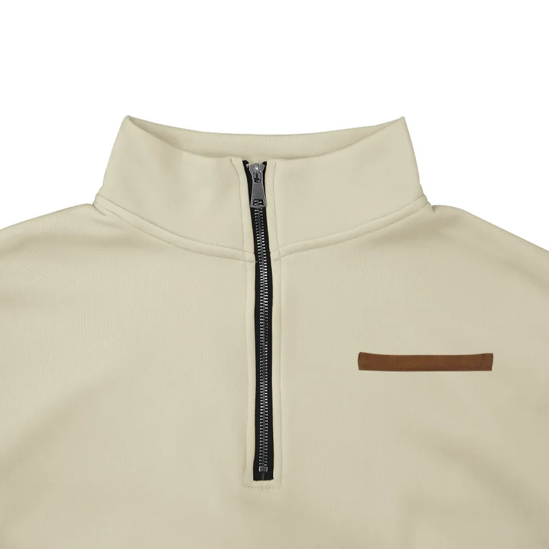 Winter-Plüsch-Pullover mit halbem Reißverschluss und Stehkragen, einfarbig, lässiger Hoodie für Herren, grenzübergreifende Modemarke – Detail 39