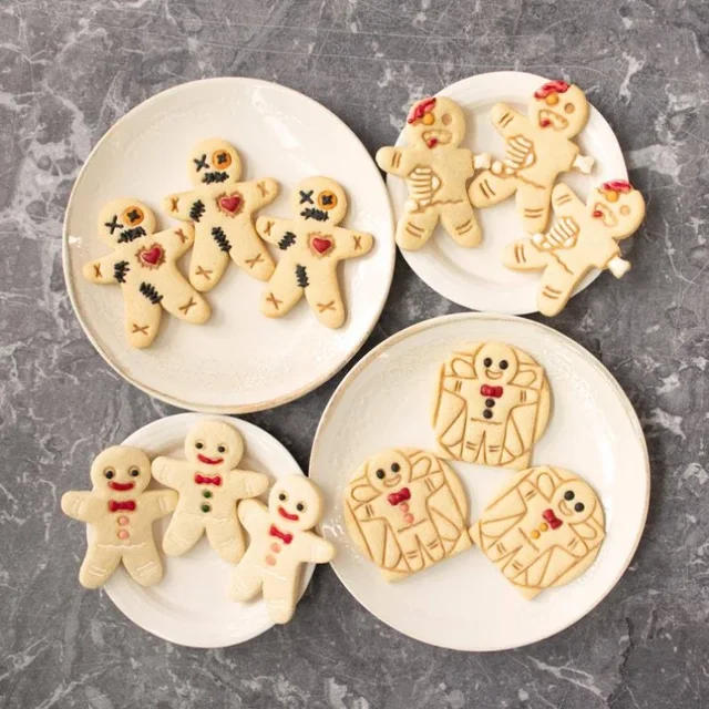 NEW Halloween Gingerbread Man Cookie Cutter Mold Hollow Bat Spider Fondant Embossing Stamp Baking Molds for Halloween Party 4