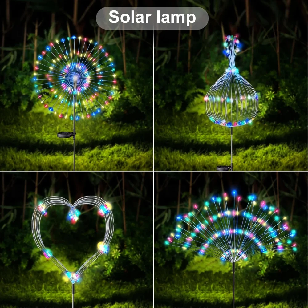 1 Pc Solar Fireworks Light With 8 Lighting Modes, Ip65 Waterproof Outdoor Holiday Decoration Solar Light For Courtyard Channels 5