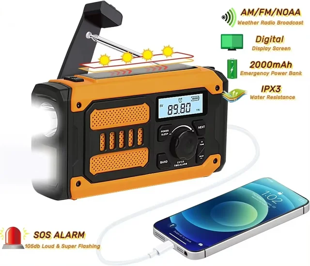 NEW Multifunctional Emergency FM AM Radio Bluetooth Speakers 5000mAh PowerBan DAB+ Radio Hand Crank Solar USB Charging