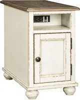 Realyn French Country Chair Side End Table with Outlets & USB Ports, Cream 2