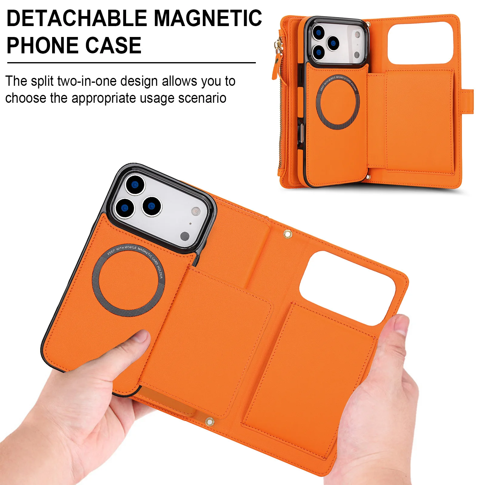 Enhanced Magnetic Artificial Leather Wallet Case with Zipper Pocket