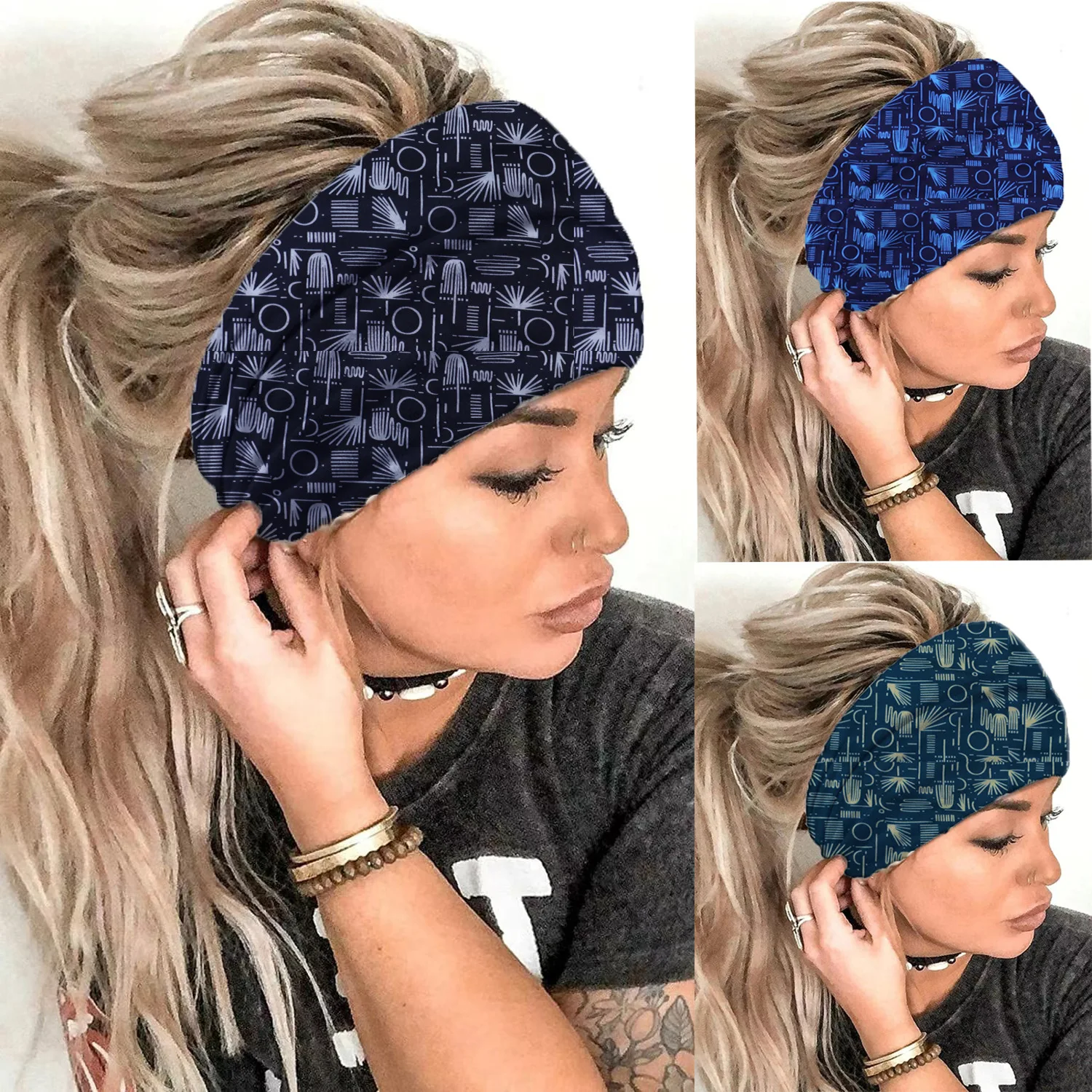 Boho Wide Cotton Stretch Women Fascinator Hair Accessories Turban Cashew Flowers Headbands Bandanas Yoga Hair Band Headpiece