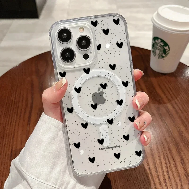 Adorable Fruit Cartoon Shockproof Transparent Phone Case with MagSafe Compatibility