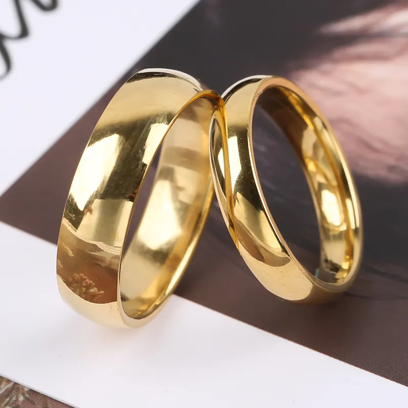 2023 New Fashion Simple Smooth Stainless Steel Ring for Women and Men Classic Gold Color Couple Rings Wedding Engagement Jewelry