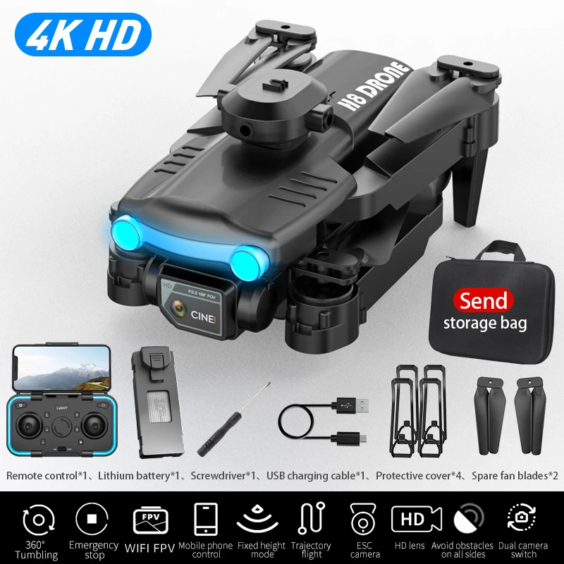 H8 Drone 4K HD Dual Camera 2.4G Wifi Optical Flow Positioning Obstacle Avoidance Aerial Mini Drone Toy Folding Quadcopter