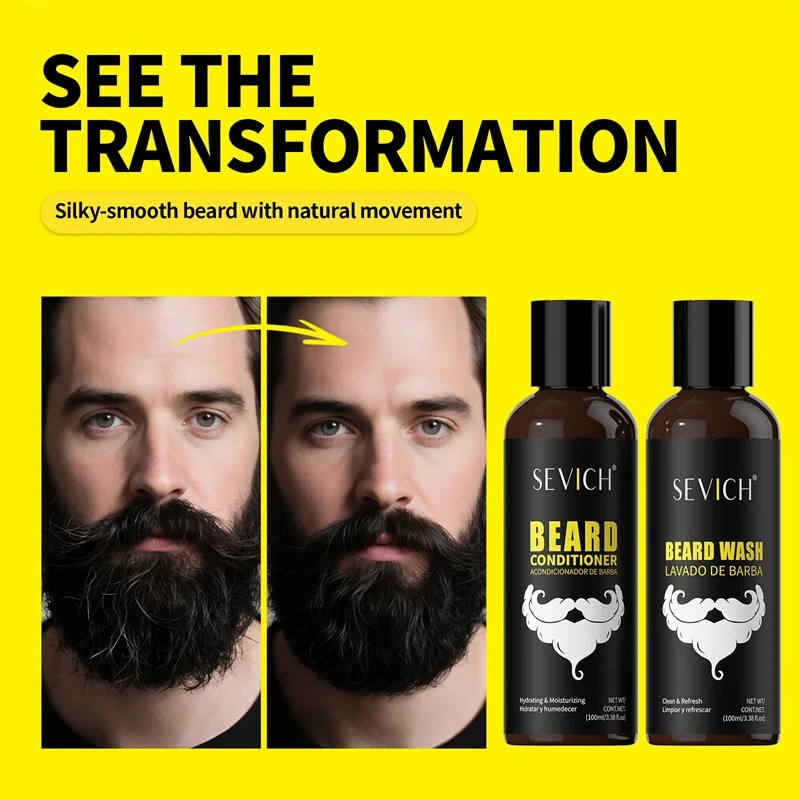 Kit per la cura della barba da uomo, shampoo detergente per barba, balsamo idratante per barba, detergente naturale per barba, prodotti per lo styling della barba - immagine 5