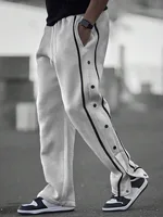 Pantalon long décontracté pour homme, coupe droite, printemps-automne, avec boutons et cordon de serrage ajustable à la taille, idéal pour le sport et le quotidien 2