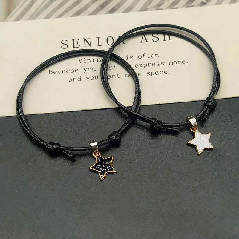 1Pair Fashion BlacK White Star Couple Bracelets Adjustable Friendship Bracelet Jewelry Pulsera De Pareja