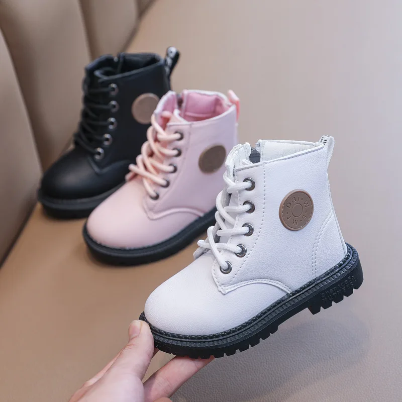 Children Boots Four Seasons Child Shoes Short Ankle Snow Boots Kid Sports Boot Boy Girl Fashion Soft PU Leather Warm