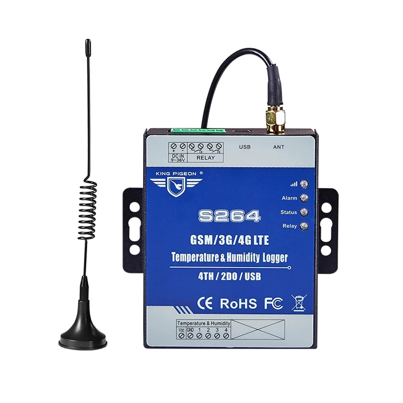

GSM SMS 2G 3G 4G LTE Temperature Humidity Monitoring Data Logger Alarm S264 Real Monitoring Warehouse
