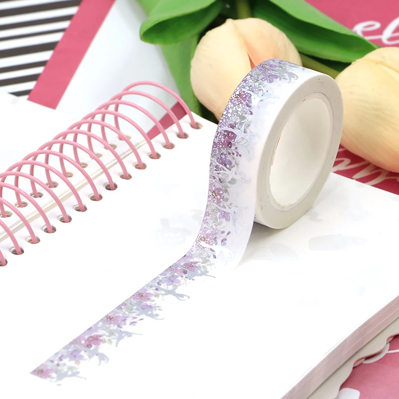

NEW 1PC 15mm*10m Silver Foil Valentine Floral Ballet Decorative Washi Tapes Scrapbooking Office Supply washi tape stickers