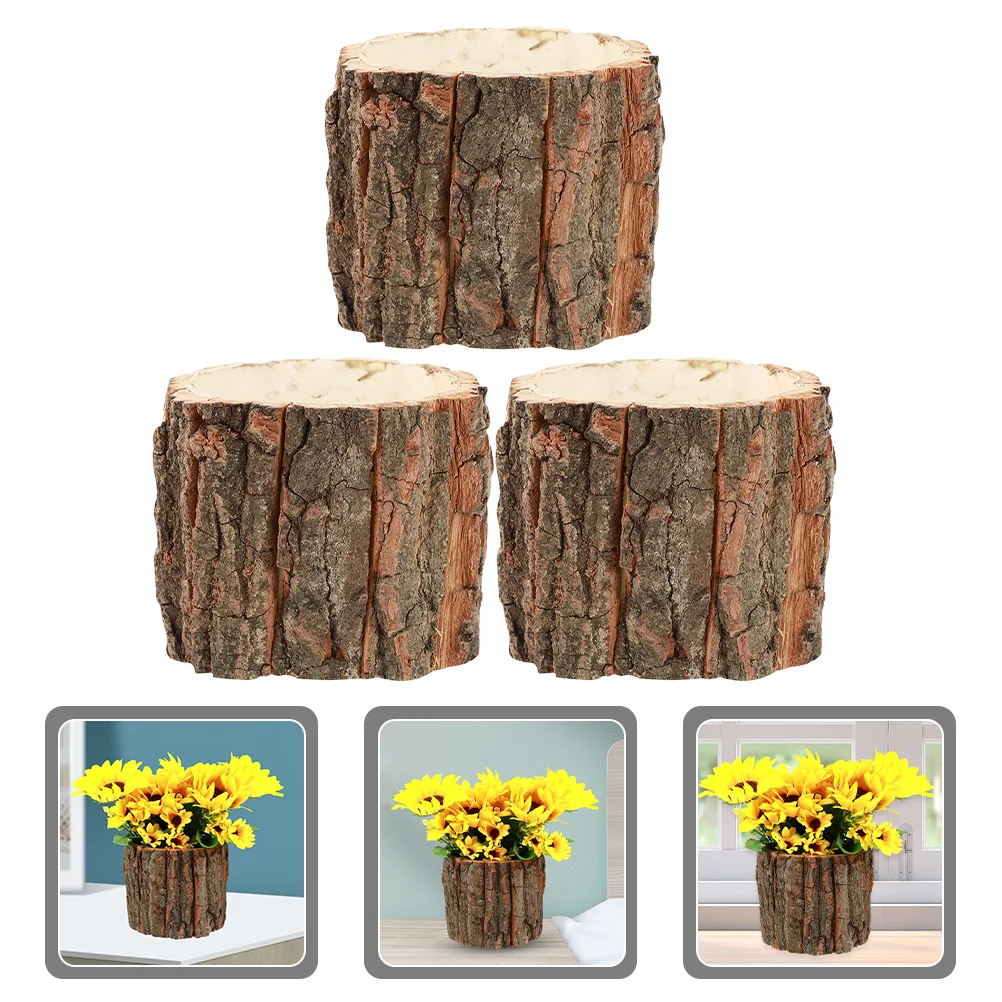 

Wood Bark Flower Pot Rustic Succulent Planter Farmhouse Flower Bucket Wood Log Plant Container Plant Window Box Home Art Decor