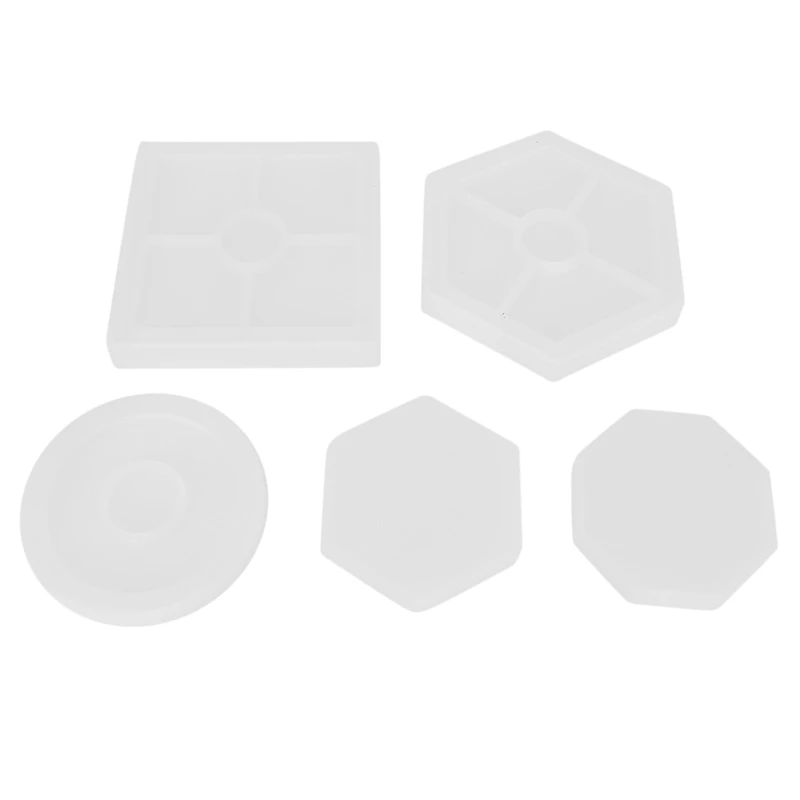 

5Pcs Diy Coaster Silicone Mold Included Square Hexagon Circle Octagon Mold For Resin, Concrete, Cement, Home Decoration