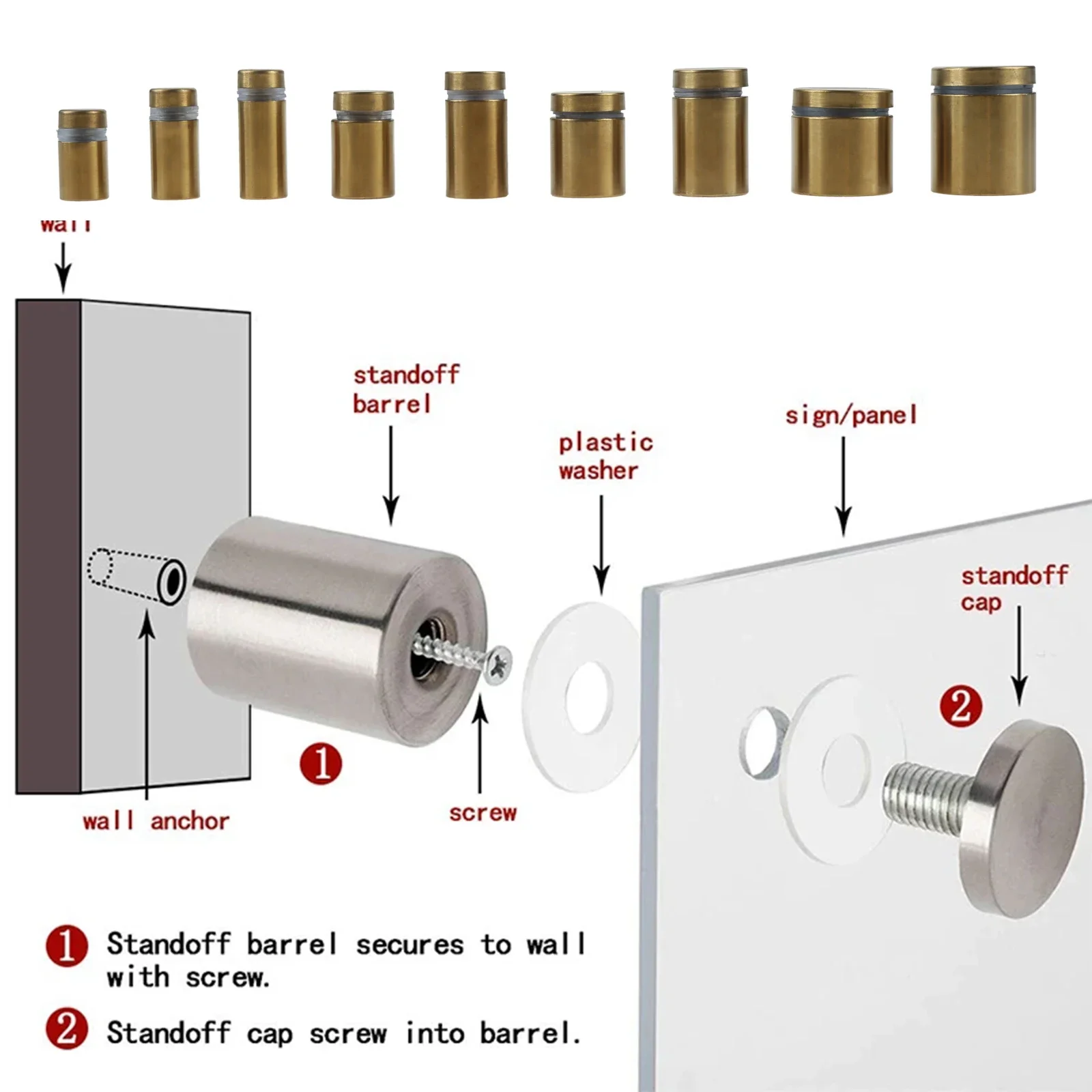 10 Distanziali Per Targhe In Acciaio Inox 12x25mm - Con Viti E Tubi Di Espansione, Per Cartelloni Pubblicitari - Foto 7