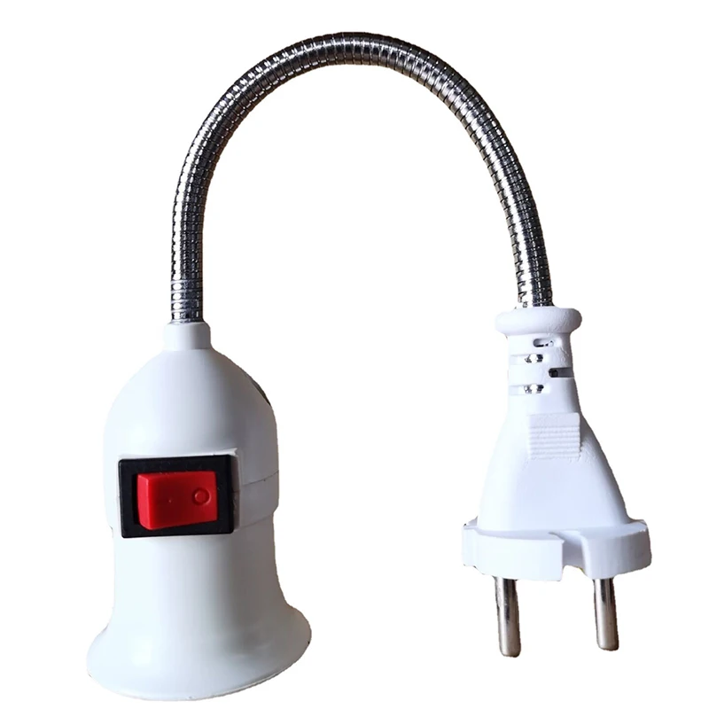 E27/E26 Plug in Light Socket Adapter with On/Off Switch, Flexible Extension Lamp Bulb Holder Converter for Night Light