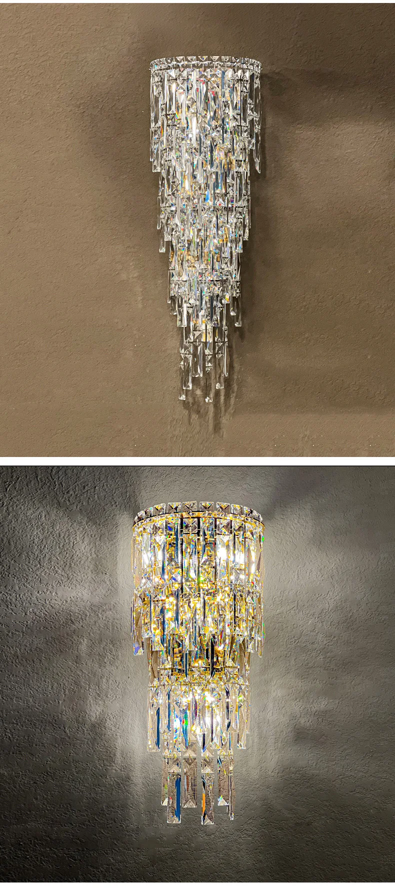An elegant crystal wall sconce exudes luxury and upscales charm.