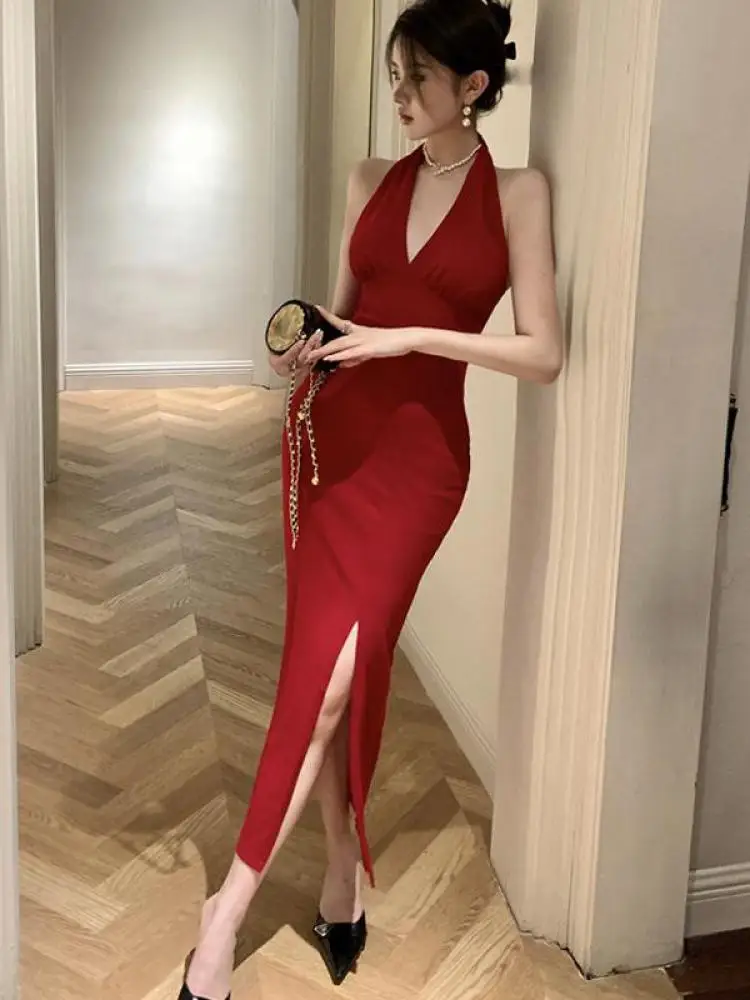 Summer Black Backless Sexy Club Party Evening Dresses Women French Red ...