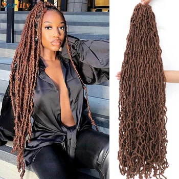 Serlity Faux Locs Extension 36 24 18Inch Brown Ginger Soft Goddess Braiding Dreadlocks Hair Nu Locs Crochet Hair 21 Strands/Pack 1