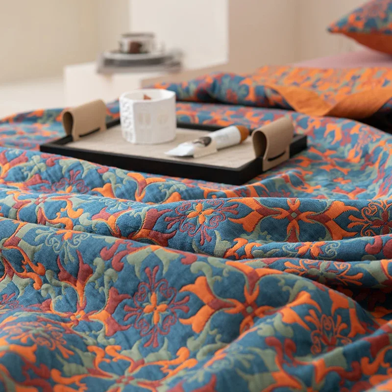Fleece Throw Blanket 100% Cotton gauze blanket yarn dyed bed linen Jacquard bed plaid stitch Coverlet home Blankets cover Bedspread