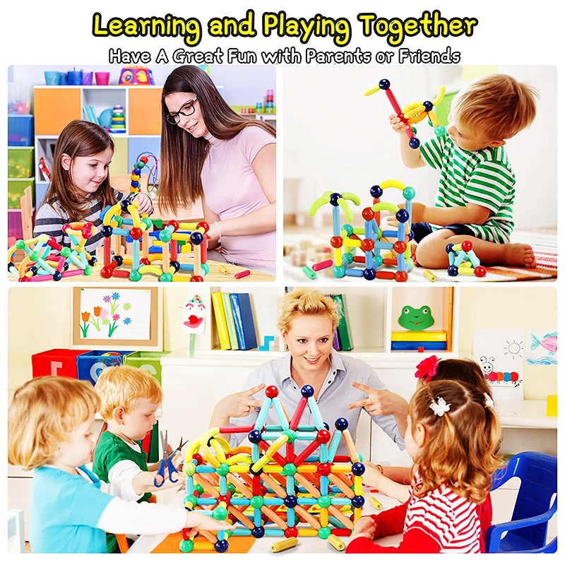 Magnetic Building Blocks Magnetic Assembly Toy Kids Magnet Construction Set Magnetic Balls and Rods Sticks Building Blocks Montessori Educational STEM Toys For Children Boys