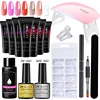 Poly Extention Gel Set Nail Art French Nail Art Clear Color with Top/Best Coat and LED Lamp Nude Color Fast Polish Kit 2
