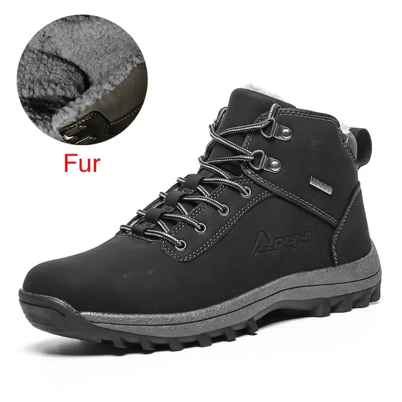 Winter Warm Men Boots Genuine Leather Fur Plus Men Snow Boots Handmade Waterproof Working Ankle Boots High Top Men Shoes