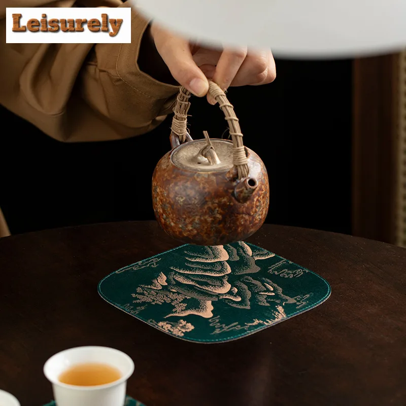 Distant Hill Square Fabric Waterproof Pot Bearing Holder Zisha Pot Anti-scald Mat Dry Bubble Table Tea Tray Coaster Tea Services