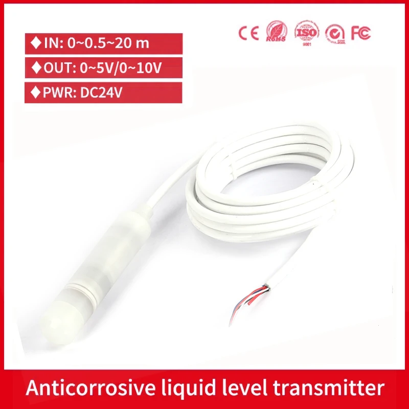 

0-10V 0-5V Submersible PTFE Level Sensor IP68 Ceramic Core Chemicals Acid-base Waste Water Anti-corrosive Level Transmitter