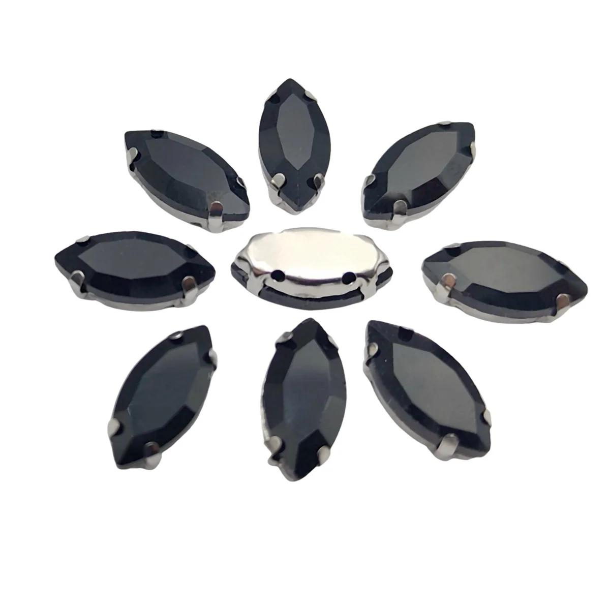 Elegant Marquise Sew-On Rhinestone Crystals with Silver Metal Base