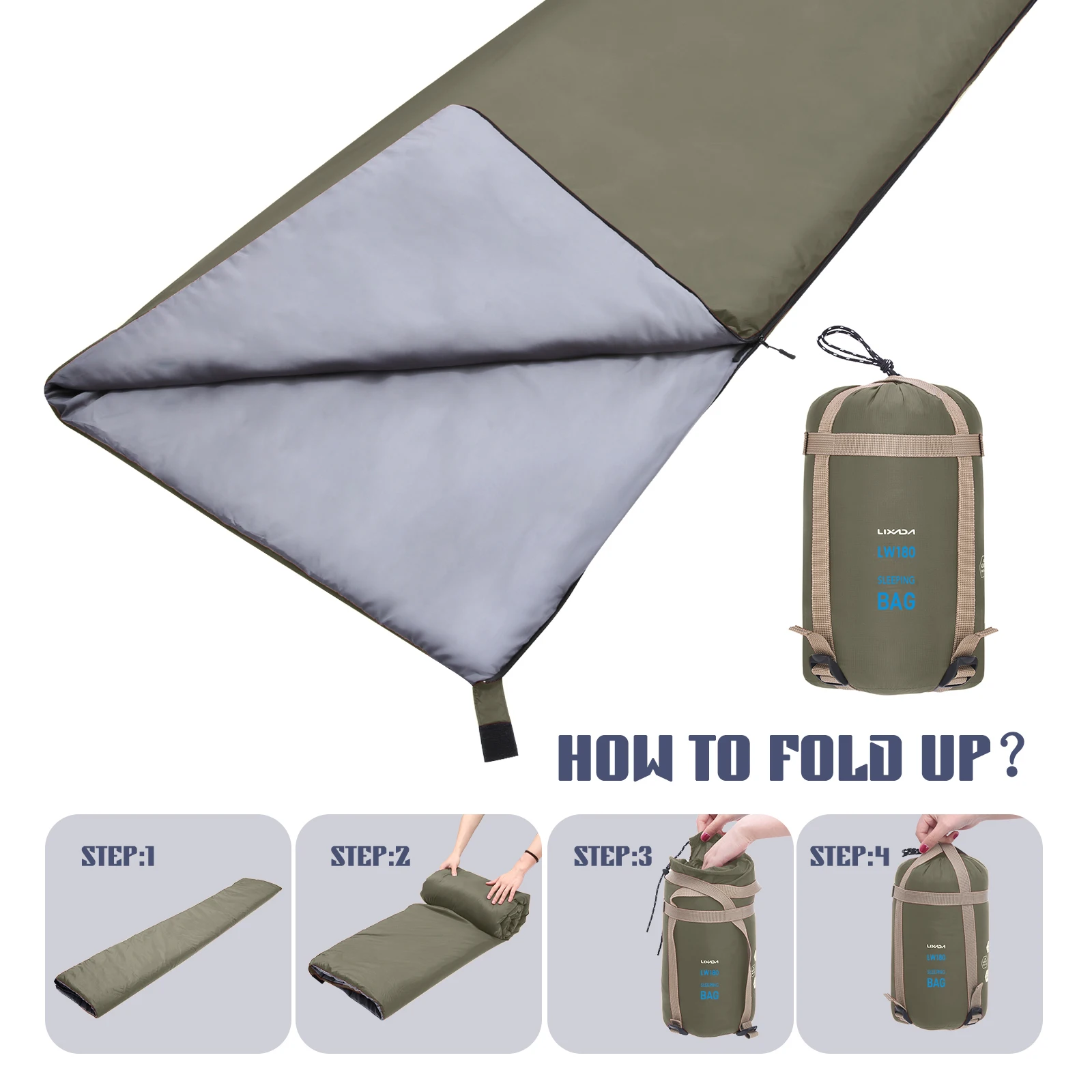LIXADA Envelope Sleeping Bag Adult Camping Outdoor Mini Walking beach Sleeping Bags Ultralight Travel Bag Spring Autumn 3