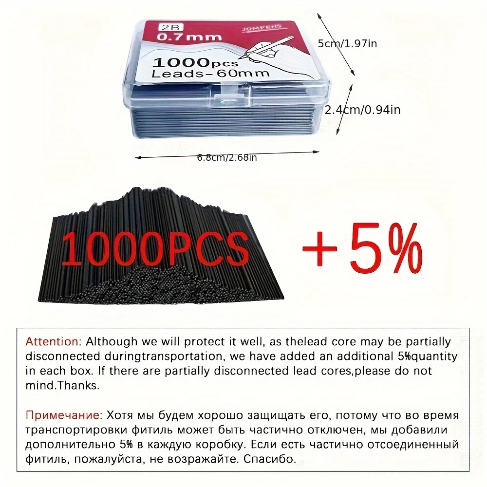 Mechanical Pencil Lead 0.5 0.7 0.9mm 2B 60mm Art Drawing Automatic Pencil Replaceable Refills with 2 Tubes Stationery 2