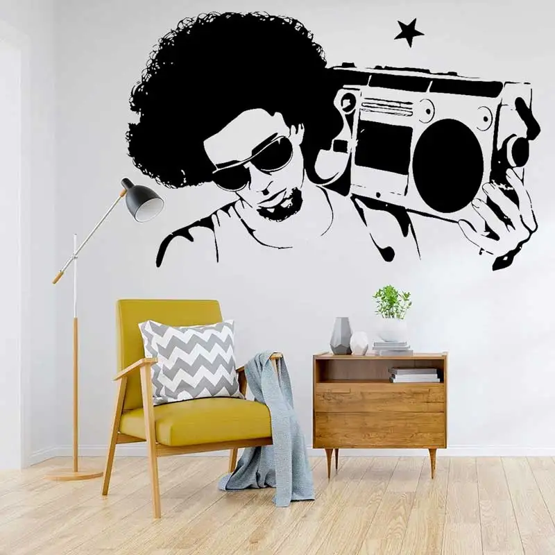 Vinile Adesivo Musica Retro Boombox Rap Rock Pop Live Room Amanti Della Musica Camera Da Letto Decorazioni Di Moda Adesivo Murale Regalo Y10